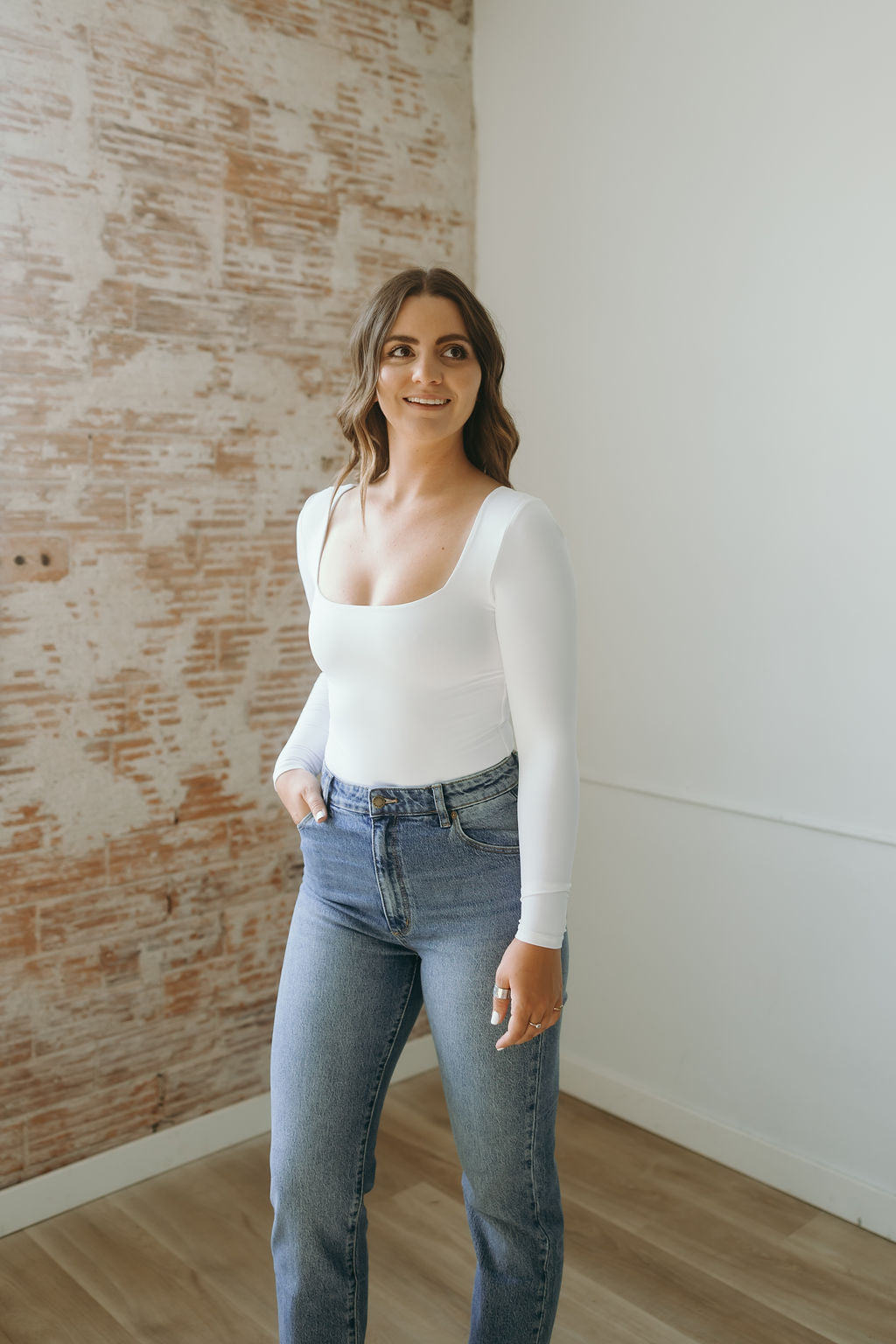 Stacy Square Neck Long Sleeve Bodysuit