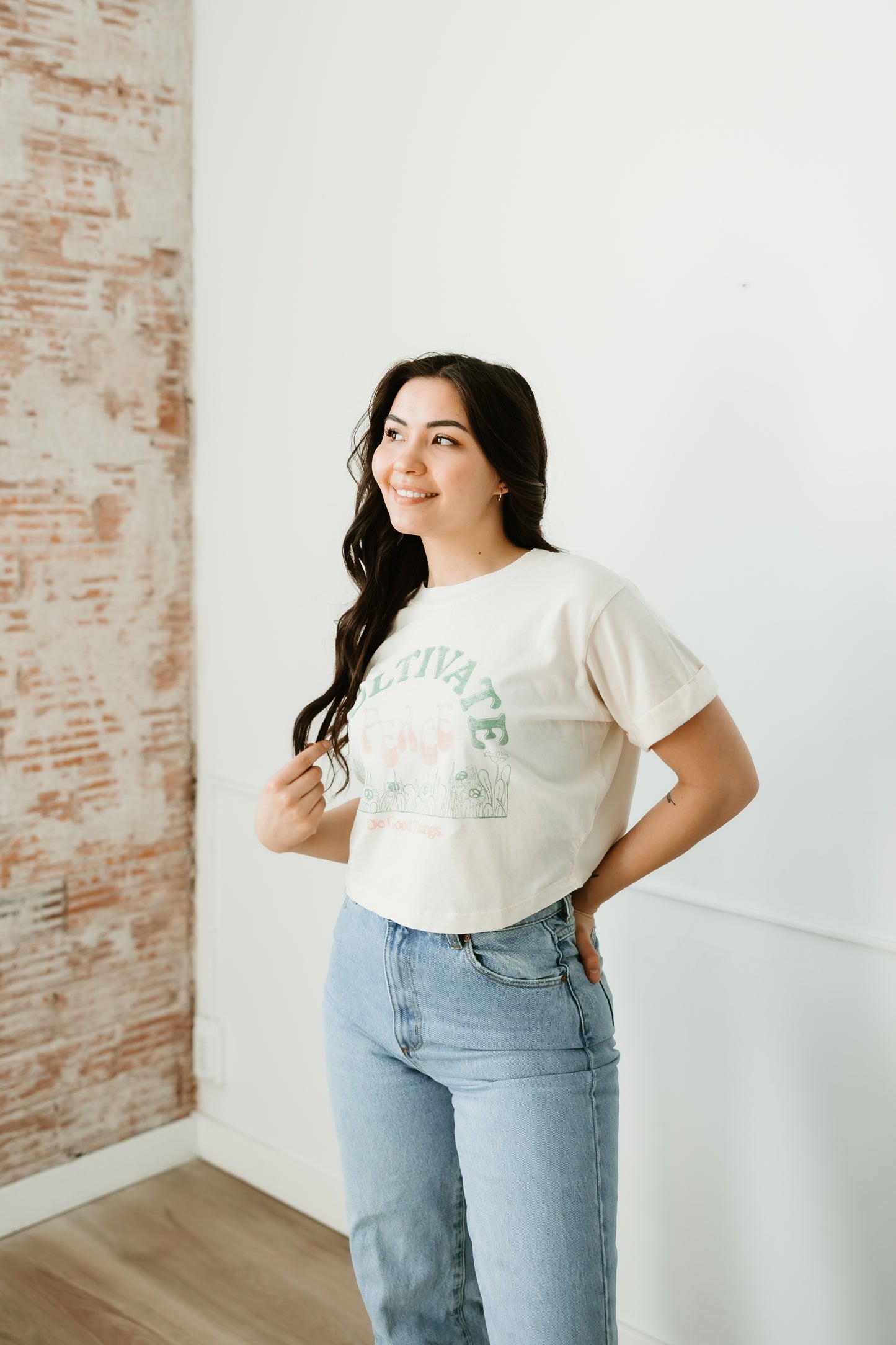 Cultivate Peace Crop Boyfriend Tee