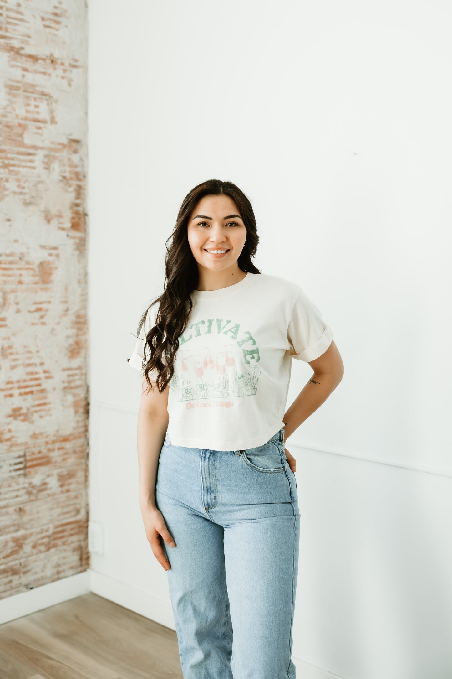 Cultivate Peace Crop Boyfriend Tee