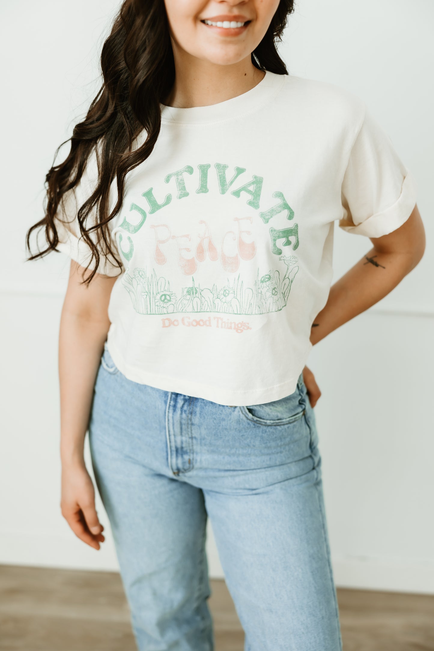 Cultivate Peace Crop Boyfriend Tee