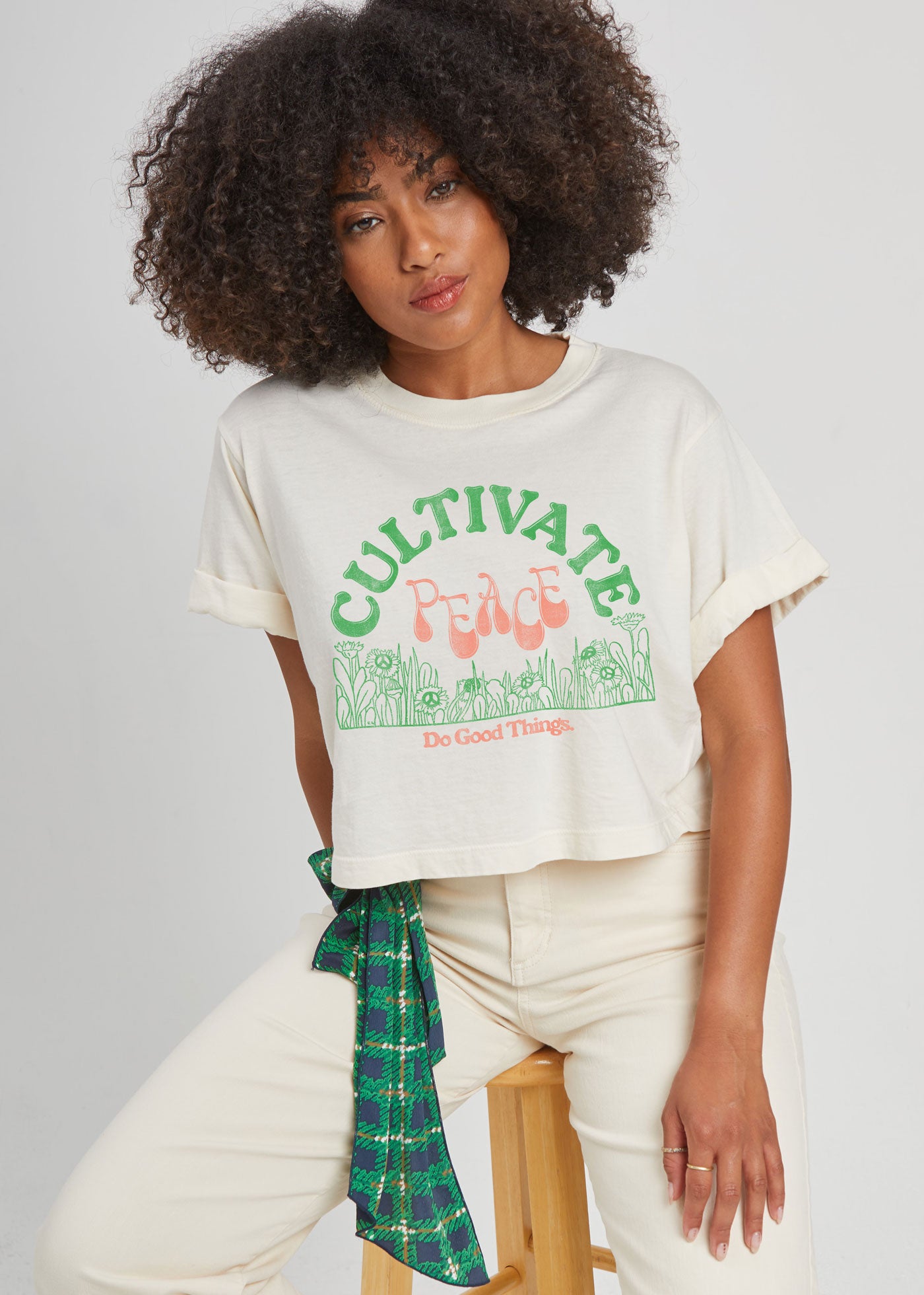 Cultivate Peace Crop Boyfriend Tee