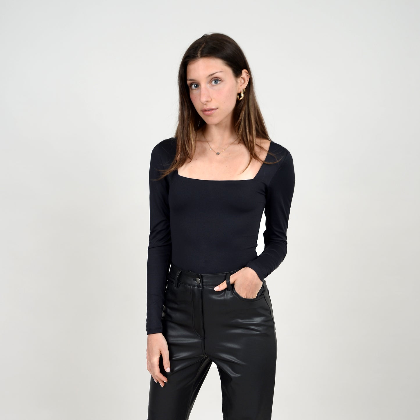 Stacy Square Neck Long Sleeve Bodysuit
