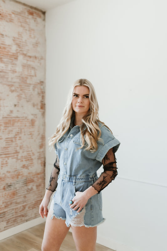 Dixon Distressed Denim Romper