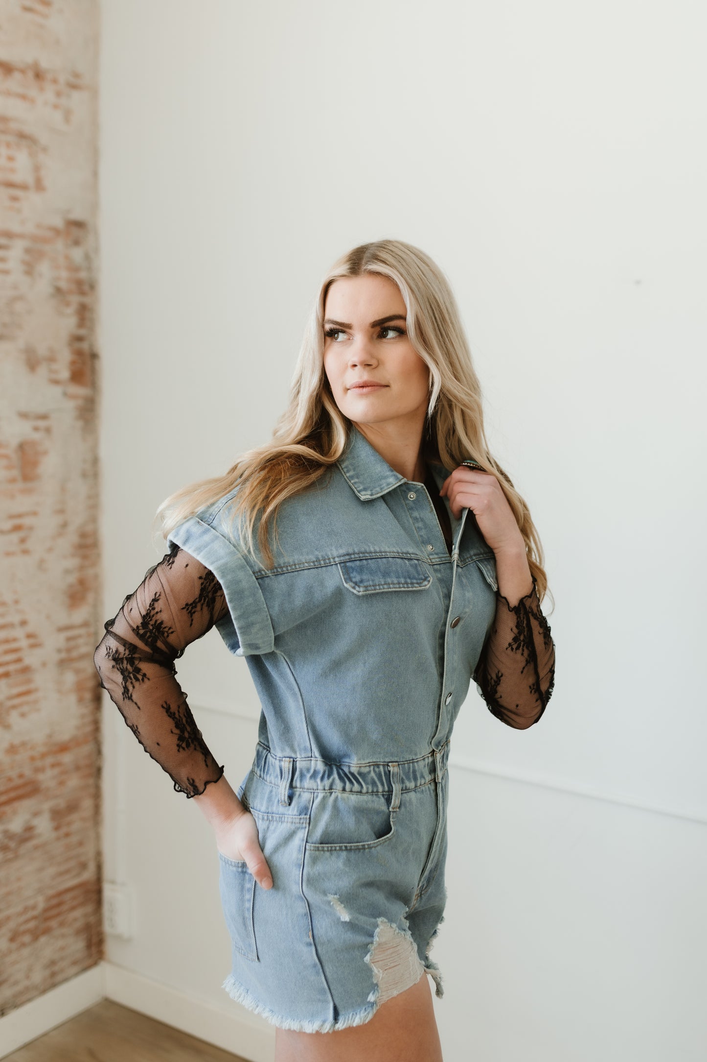 Dixon Distressed Denim Romper